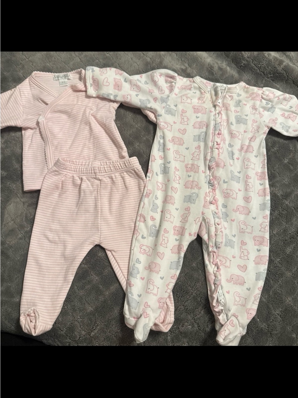 Kissy Kissy Pink Striped Set + Pink & Gray Elephant Footie